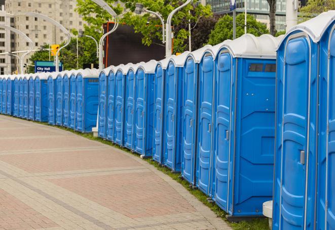 a colorful lineup of portable restrooms for concerts and music festivals in Cardinal VA